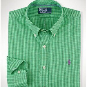 Polo Ralph Lauren Custom Fit Green Mini Check Poplin